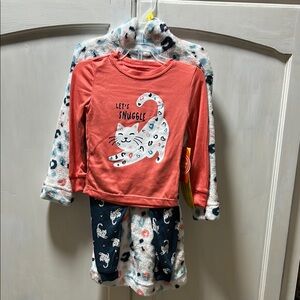 Cozy Cat Print Kids Pajamas Set - Red and Blue